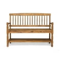 thumbnail image 3 of Eddie Rustic Acacia Wood Bench with Shelf, Teak, 3 of 8