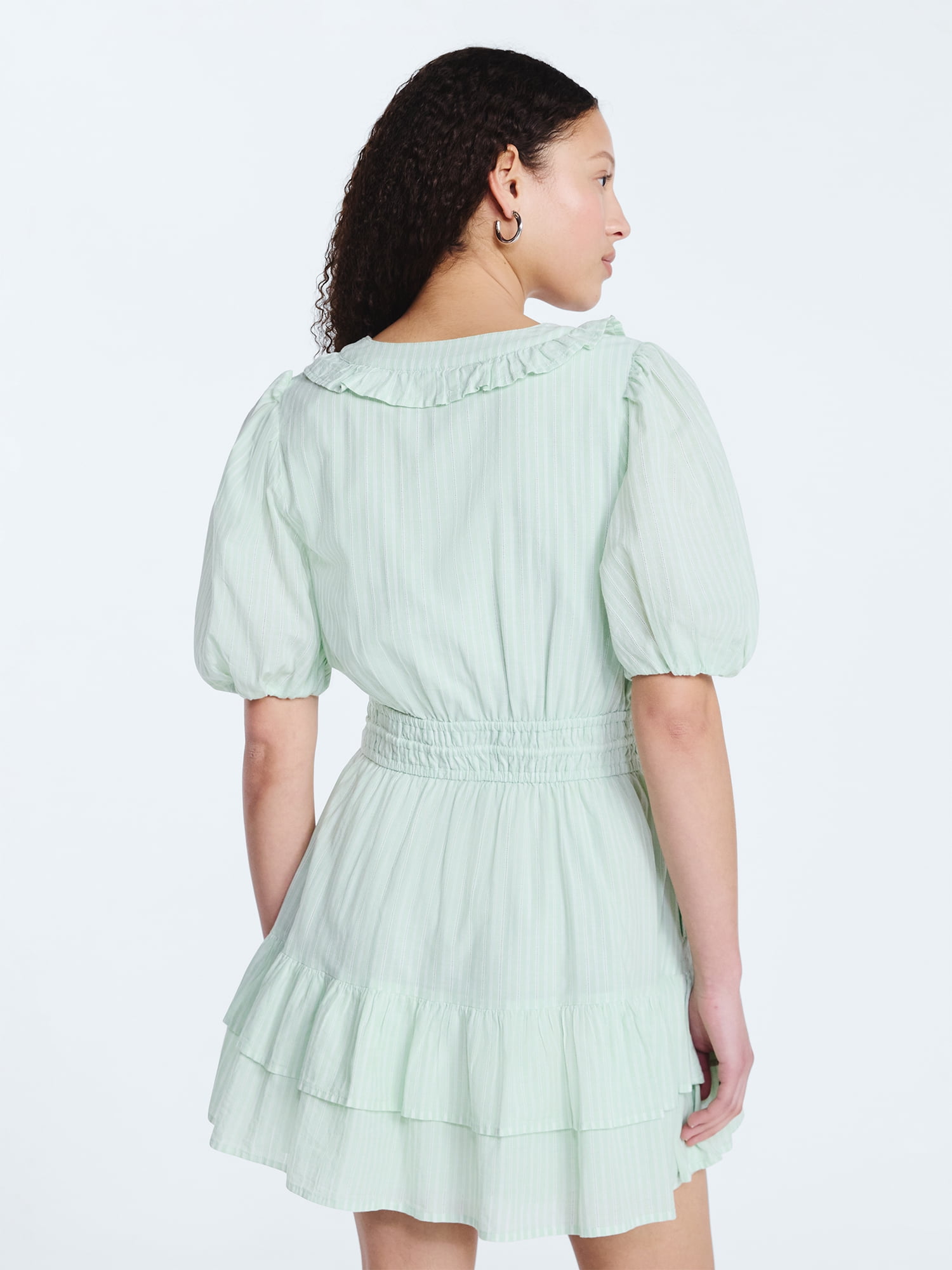 Free Assembly Women's Tiered Ruffle Mini Dress with Short Puff Sleeves, Sizes XS-XXL