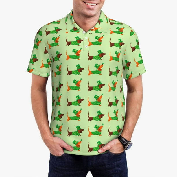Balery dogs St Patrick's Day Camisa Polo de Hombre con Estampado, de Manga Corta y Tejido Medio, Camisa Tipo Golf Polo-Medium