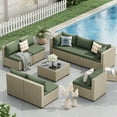 thumbnail image 5 of POTEBAN 9 Pieces Outdoor Patio Furniture Set, Grey Rattan Wicker Conversation Sectional Sofa Set with Cushions for Backyard. Green, 5 of 9