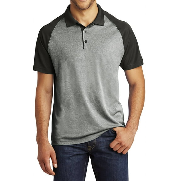 Mafoose Men's PosiCharge RacerMesh Raglan Heather Block Polo Grey Heather/ Black X-Small