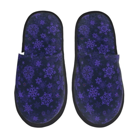 Balery purple flower Snowflake Slient Indoor Furry Fleece Comfort House Shoes Soft Non-Slip Home Shoes Cotton slippers House Slippers-- Large