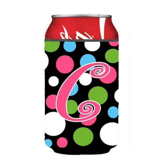 Letter C Initial Monogram - Polkadots And Pink Can Or Bottle  Hugger