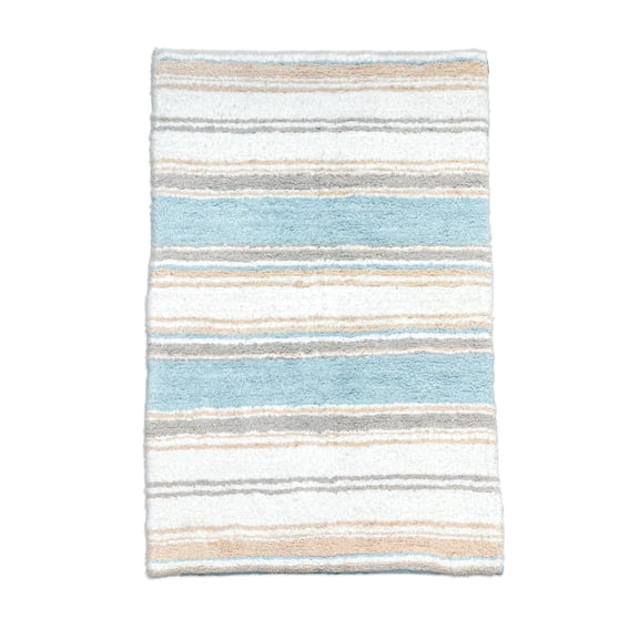 Alfombra de baño Chardin Home Maui, 100% algodón, 53 x 86 cm, color azul y beige costal
