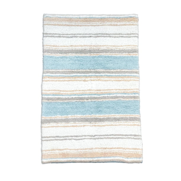 Alfombra de baño Chardin Home Maui, 100% algodón, 53 x 86 cm, color azul y beige costal