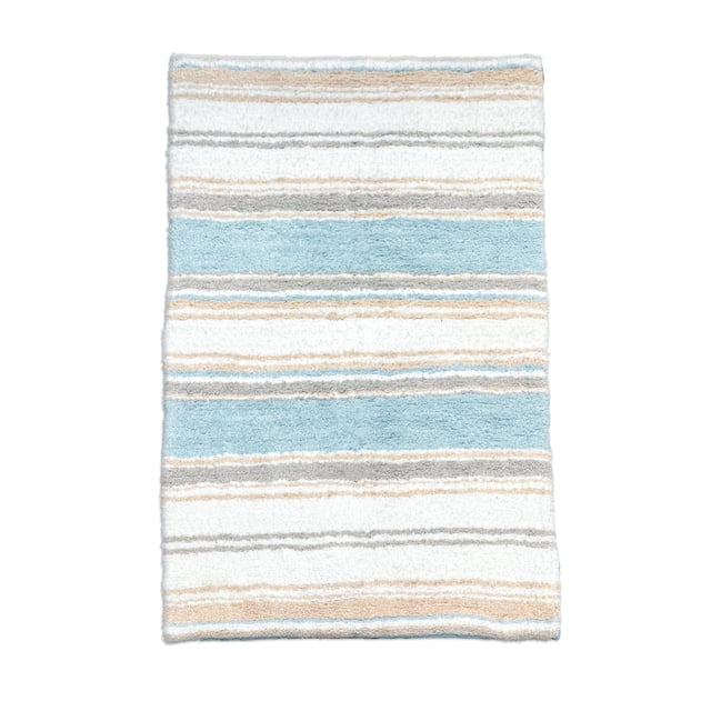 Alfombra de baño Chardin Home Maui, 100% algodón, 53 x 86 cm, color azul y beige costal