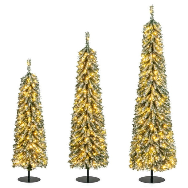Costway Costway 120 150 180 cm Árbol de Navidad Artificial Juego de 3 con Nieve Acumulada Realista