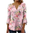 thumbnail image 2 of Wycnly Shirts for Women Summer Tunic Tops 3/4 Sleeve Tops for Women Vintage Floral Button up Henley Shirts Summer Ladies Lightweight V Neck Pleated Hem Blouses, 2 of 5