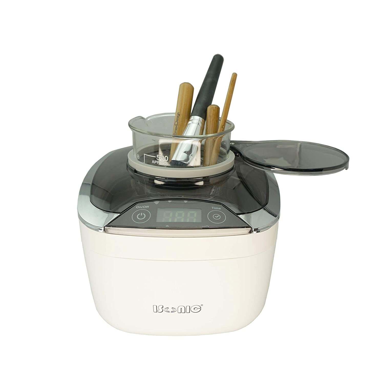iSonic DS400B Miniaturized Commercial Ultrasonic Cleaner with Integrated 500 Ml Glass Beaker Holder Set for Jewelry, Cosmetic Tools, Eyeglasses, 110V 55W (DS400B (+BK06)