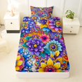 thumbnail image 3 of Homewish Dreamy Bohemian Flowers Twin Sheets,Vintage Boho Print Bedding,Multicolor,3 Pieces,1 Fitted Sheet and 1 Pillowcase, 3 of 6