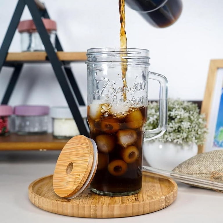 Overnight Oats Jar Glass 4-Pack 24oz Mason Jar Drinking Glasses With Handle   Bamboo Lid, Stainless Steel Straw, Reusable For Smoothies & Coffee BPA  Free Glass Tumbler