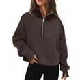 thumbnail image 3 of Evdexr Womens Sweatshirts Half Zip Cropped Pullover Fleece Quarter Zipper Hoodies 2025 Fall Fashion Outfits Clothes Brown L, 3 of 7