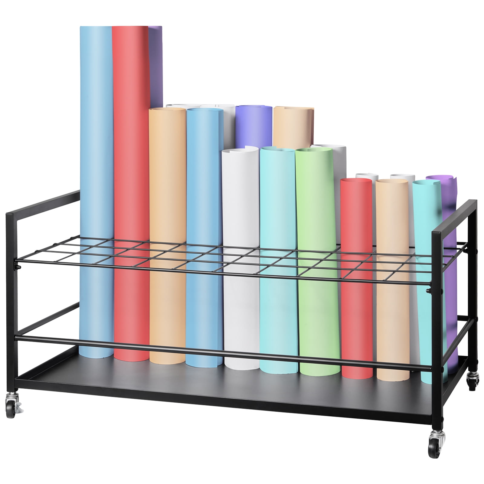 SKYSHALO Mobile Blueprint Organizer, 50-Compartment Metal Cart with Casters, Versatile Roll File Storage for Maps, Posters, Plans, Suitable for Architects, Schools, and Offices