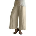 thumbnail image 2 of Women's Cropped Linen Pants - Women's Ladies' Solid Color Elastic Waist Cotton and Linen Big Casual Pants Khaki L, 2 of 8