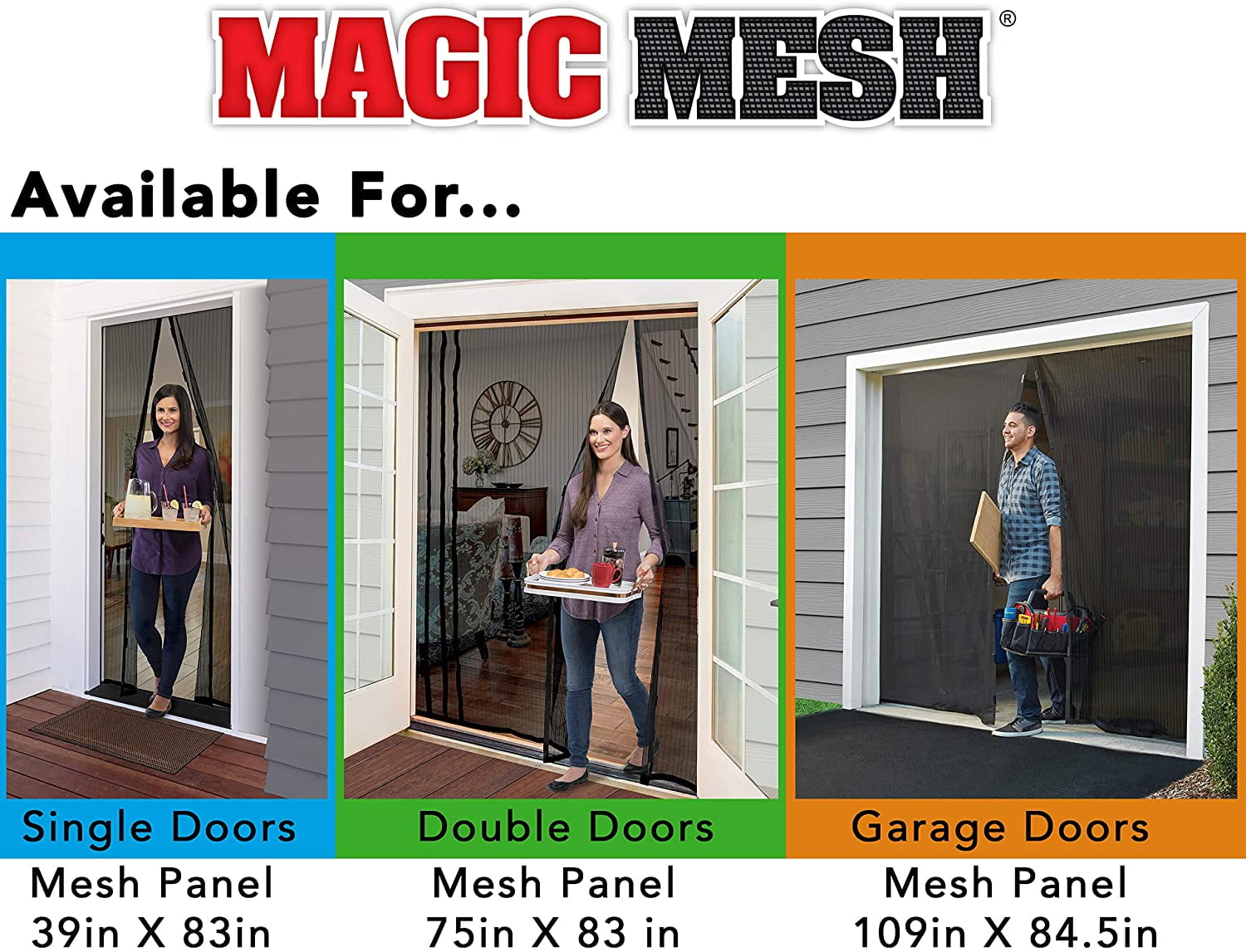 Magic Mesh Deluxe- Black- Hands Free Magnetic Screen Door, Mesh Curtain  Keeps Bugs Out, Frame Hook & Loop, Hands Free, Pet & Kid Friendly- Fits  Doors up to 39 x 83 Inches 