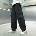 thumbnail image 4 of Tfken Little Boys Cargo Pants For Child Trendy Straight-Leg Comfortable Mid Solid Color Pants Black Size 5-6 Years, 4 of 8