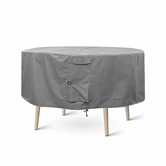 KHOMO GEAR Housse pour Ensemble Table et Chaises de Patio Rond - Housse de Mobilier d'Extérieur Durable et Résistante à l'Eau (Gris, Grand - Diamètre 94 Pouces)