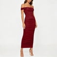 thumbnail image 3 of Vrorvz Off the Shoulder Dress for Women Sleeveless Maxi Dresses Solid Color Ruched Slim Sundress Party Clothes, 3 of 5
