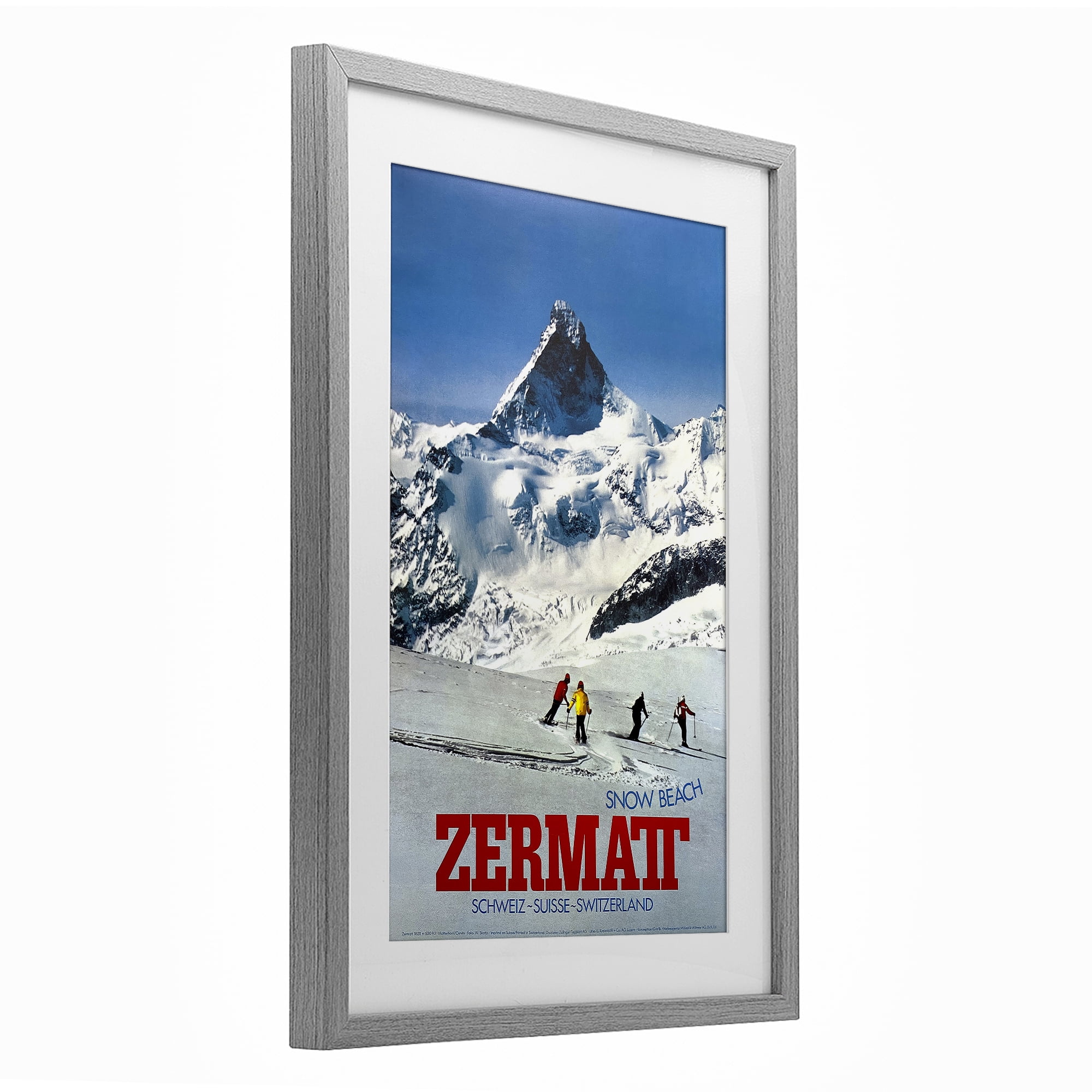 Stupell Industries Zermatt Snow Beach Gray Framed Print Under Glass, design by Vintage Posters