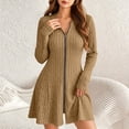 thumbnail image 3 of Oksale Womens Sweater Dresses Soft Cozy Long Sleeve Zipper Ribbed Dress Bodycon Mini Dress Knit A-Line Fall Dresses 2026 Khaki XL, 3 of 6