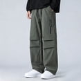 thumbnail image 3 of vdgthytj Cargo Pants for Men Pleated Elastic Drawstring Waist Wide Leg Baggy Streetwear Fall Casual Outdoor Pants with Pockets(XX-Large,Army Green), 3 of 5