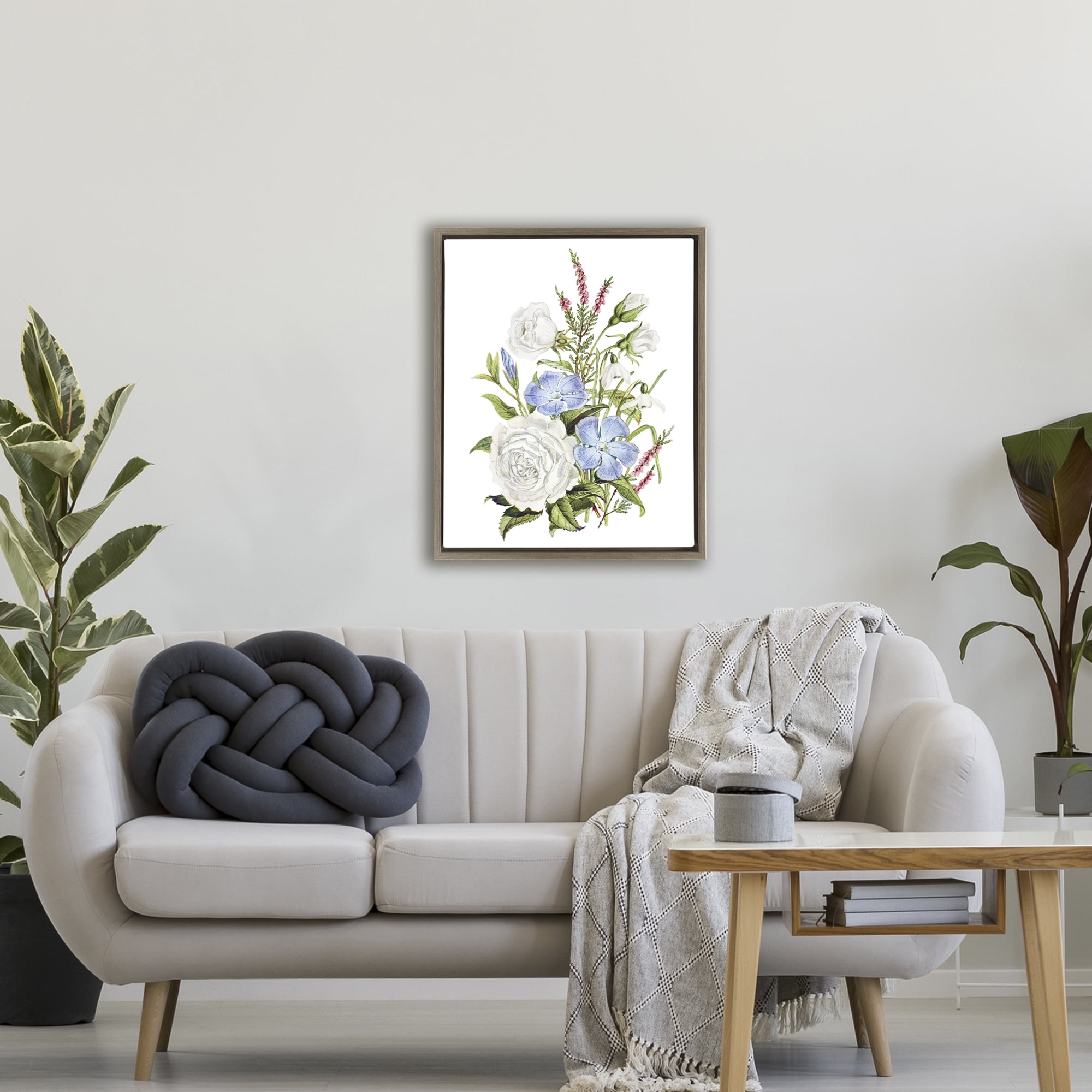 Bountiful Floral Bouquet Brown Framed Floater Canvas Wall Art, design by Lettered and Lined
