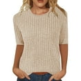 thumbnail image 2 of Feancey Deal of The Day Today Knitted Tunic Tops for Women Dressy Half Sleeve Crewneck Blouse Ribbed Knit Casual Loose Fit T Shirt Lightweight Trendy Spring Clothes Beige XL, 2 of 7