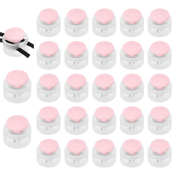 Uxcell 25 Pcs Plastic Spring Cord Lock, Double-Hole Slider Toggles Clip End Stopper Round Fastener, Transparent Pink