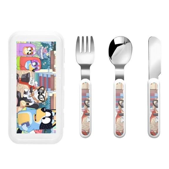 Silaia Bluey Print Children's Knife, Fork & Spoon Set,Stainless Steel Toddler Kids Utensils,Travel Cutlery Set,Portable Spoon Knife Fork Spoon Lunch Box Utensil Set