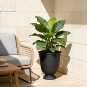 My Texas House Asti Urn Planter, 16 Inch Diameter x 18.1 Inch Height, Black, 100% Recycled Resin