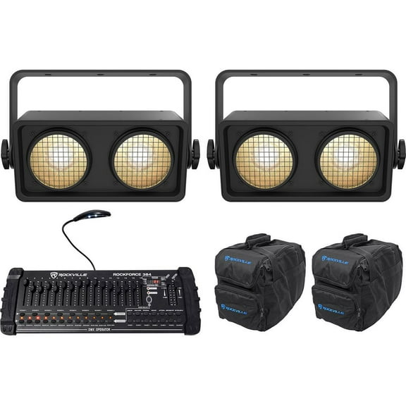 (2) Chauvet Shocker Dual Zone COB LED Blinder Stage Lights Bags DMX Controller