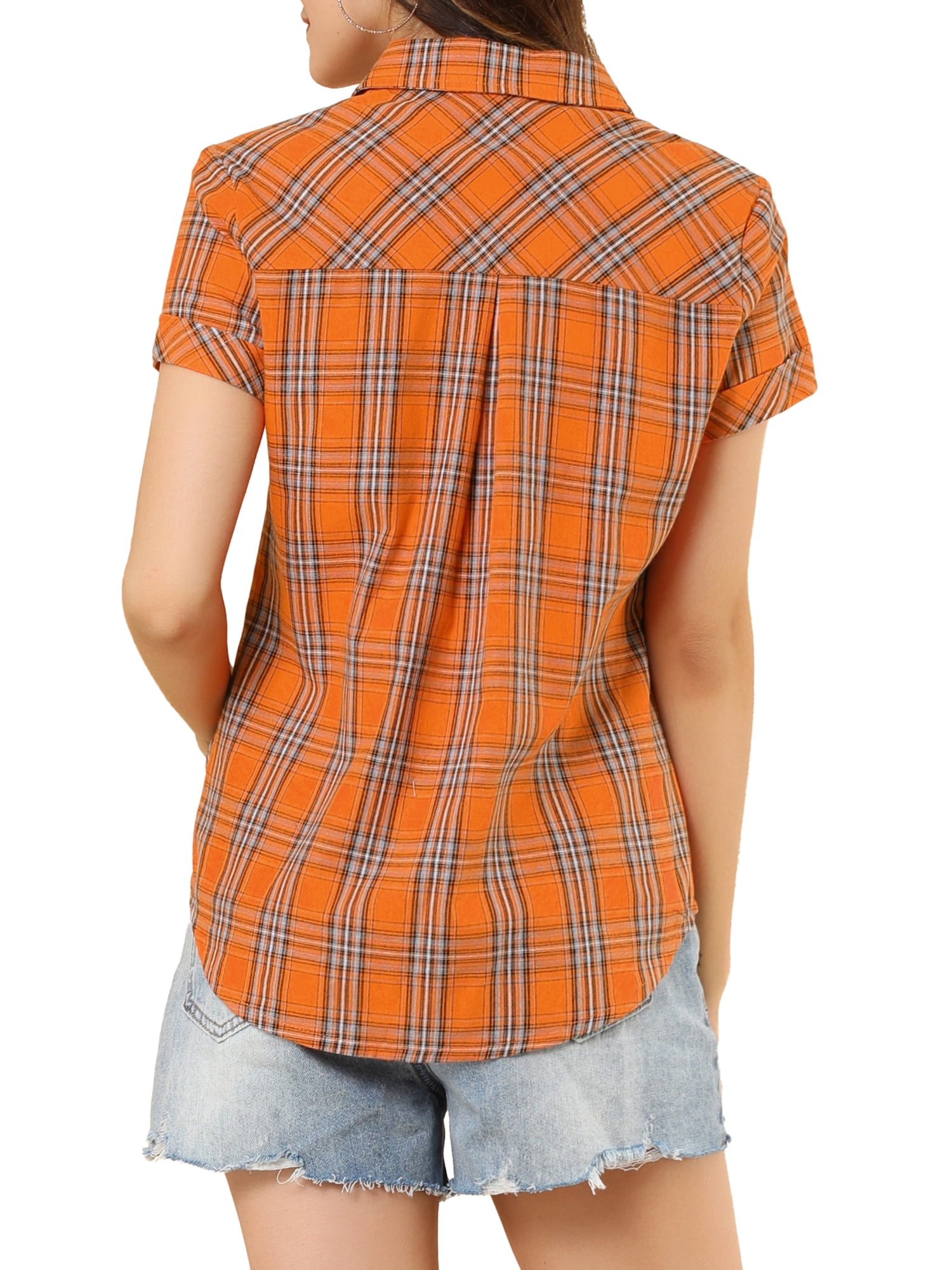 DARING DIVA Women's Casual Boyfriend Plaid Button Down Flannel Shirt M Orange