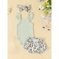 thumbnail image 2 of Coduop 3pcs Newborn Baby Girls Shorts Set Fly Sleeve Romper +Pants Shorts+Headband Outfit Set, 2 of 6