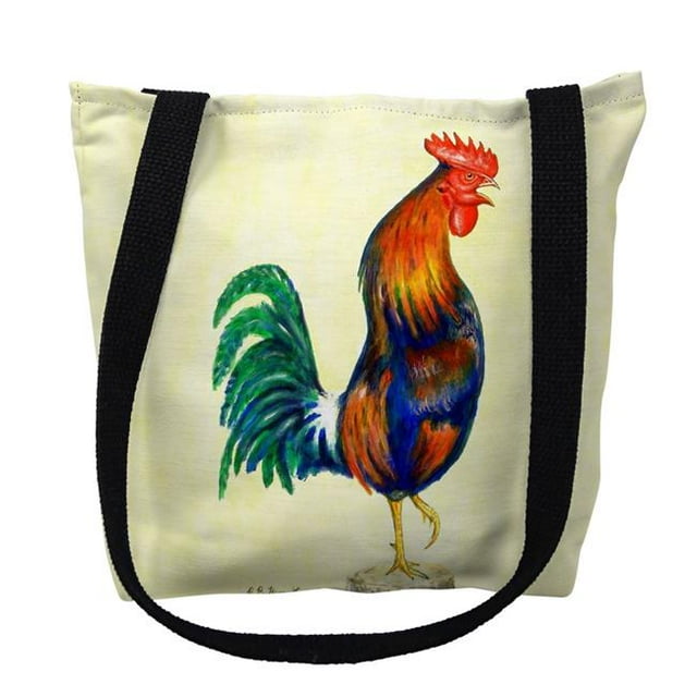 Betsydrake TY037S 13 x 13 in. Blue Rooster Tote Bag - Small