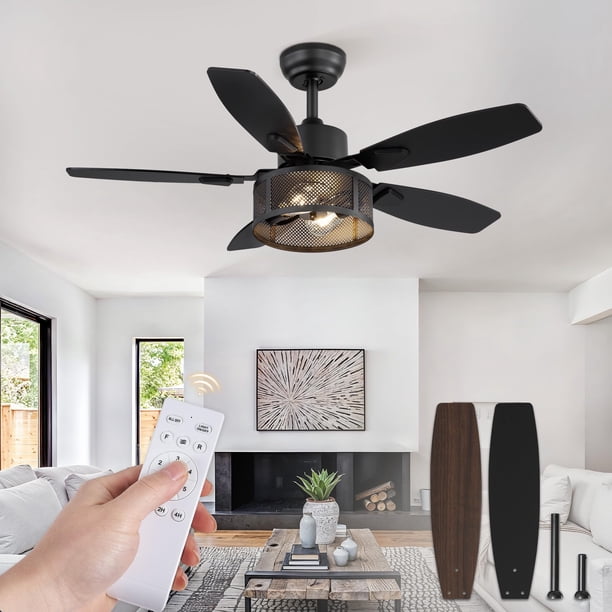 Ventilador de Techo Fanbulous Negro con Jaula y Luz de 42" de 6 Velocidades con Motor DC