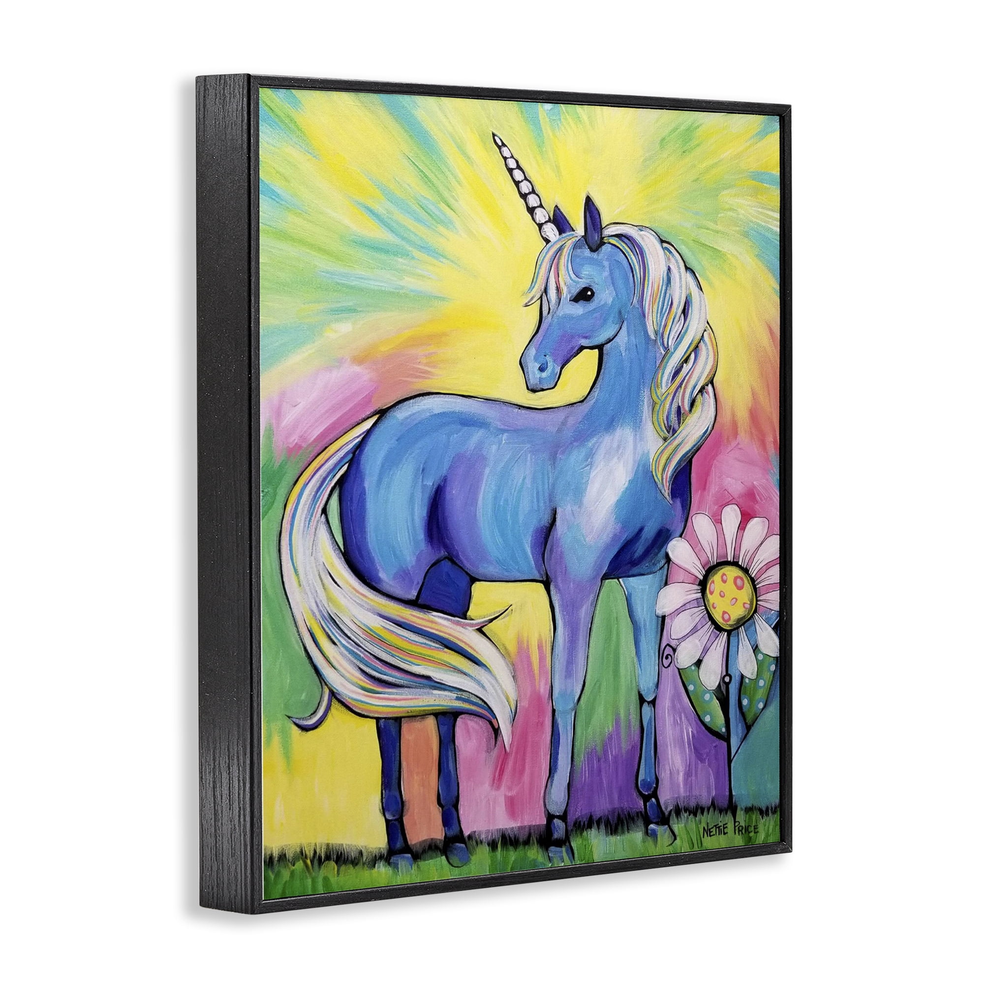 Stupell Industries Magical Unicorn in Rainbow Meadow Black Framed Giclee Art, design by Nettie Price