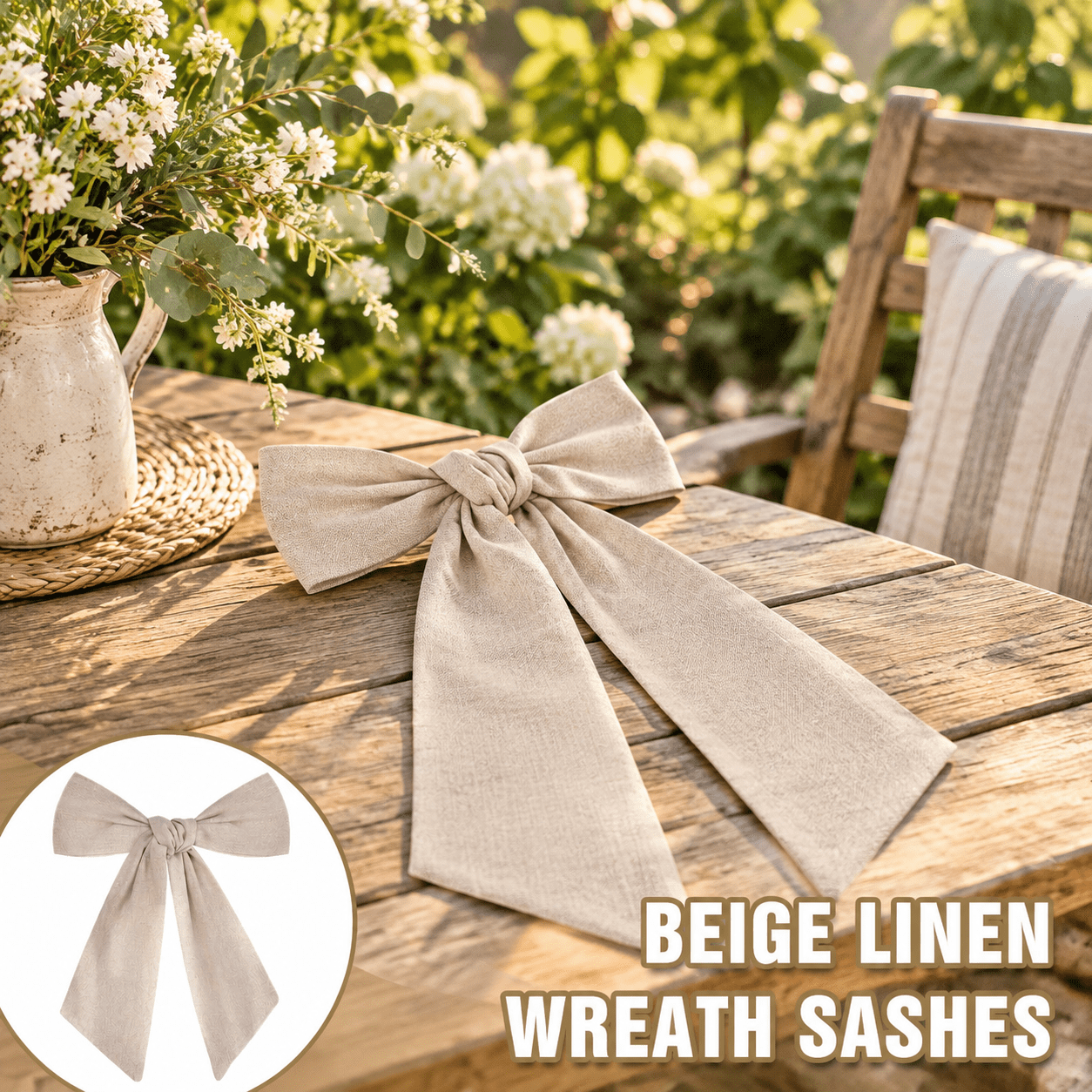 8 Wreath Sash For Front Door Beige Linen Blank Sashes - Walmart.com