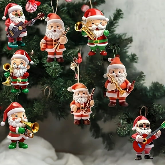 Dserhfy Santa Claus Christmas Ornament Cute Santa Plays Guitar/Sax/Trumpet Musical Instrument Acrylic Ornament for Christmas Tree Home Party Decor