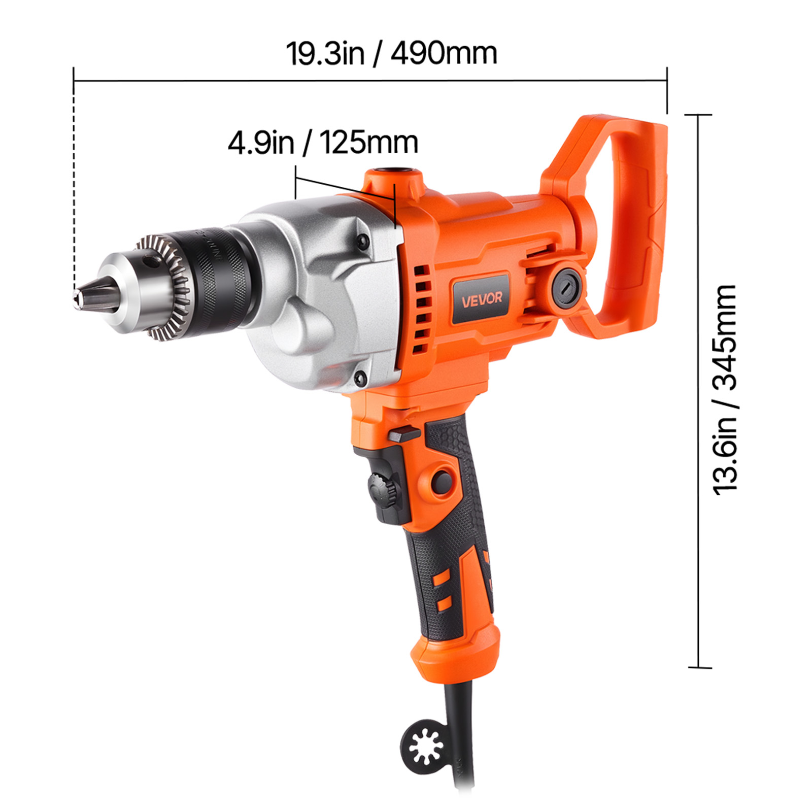 VEVOR Drill Mixer, 1/2 inch Corded Electric Drill Mixer Set, 0-850RPM 5.4A Mixing Drills,Mixing Drills Machine with D-Handle for Drilling & Blending, Handheld Cement Mixers for Fodder, Paint, Cement