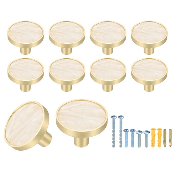 10Pack Gold Cabinet Knobs 1-1/4" Round Knobs Cabinet Handles, Snow White