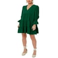 thumbnail image 1 of PENGXIANG Femmes une Ligne Mini Robe Décontractée Manches Longues Ample Ajustement V Robe de Cou, 1 of 9