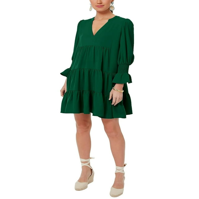 Femmes une Ligne Mini Robe Casual Manches Longues Coupe Ample V Robe de Cou
