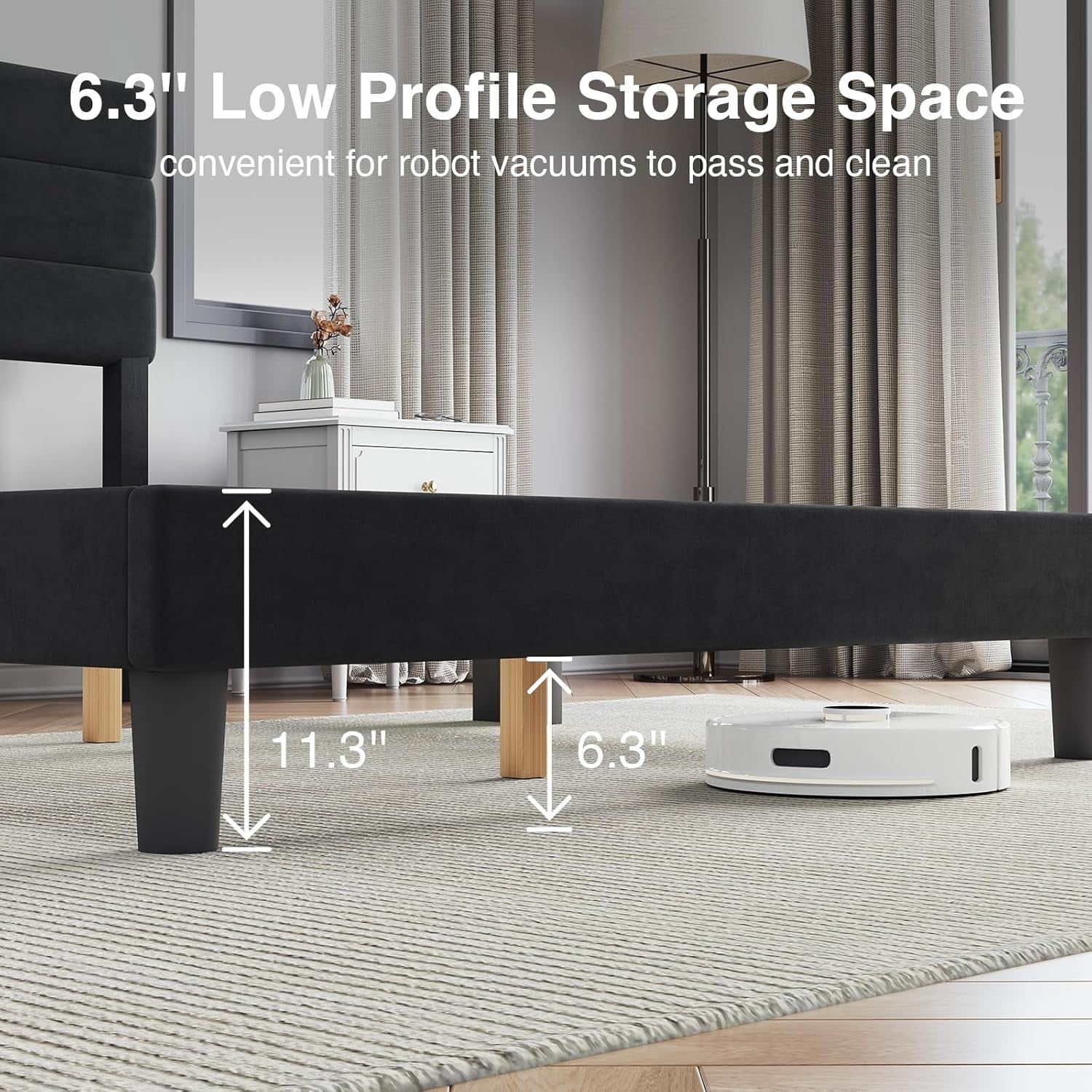 Novilla Full Size Platform Bed Frame with Velvet Headboard, Full Bed Frame with Wooden Slats Support, Fully Upholstered Mattress Fundation, No Box Spring Needed, Heavy Duty Feet, Easy Assembly, Black