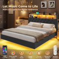 thumbnail image 4 of Full Floating Bed Frame with Storage Headboard and LED Light,Upholstered Platform Bed Frame Full Size with USB Port Charging Station,No Box Spring Needed,Dark Gray, 4 of 10
