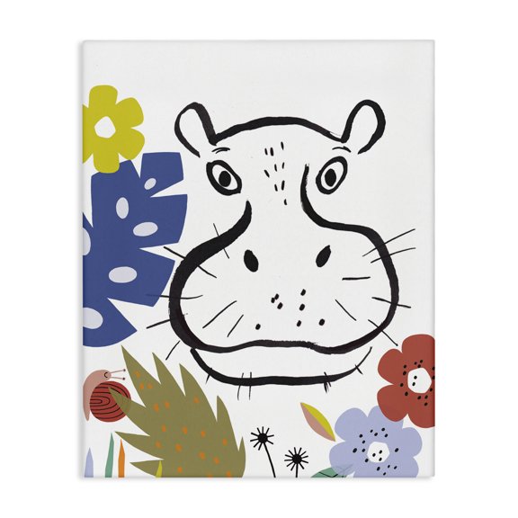 Stupell Industries Cottage Hippopotamus Botanical Jungle Drawing Safari Portrait Canvas Art, 16 x 20, by Abi Hall