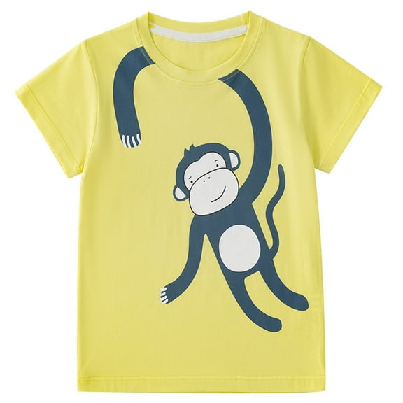 Summer Small And Medium Sized Boys' And Girls' Monkey Printed Short Sleeve Round Neck T-shirt Children's Casual