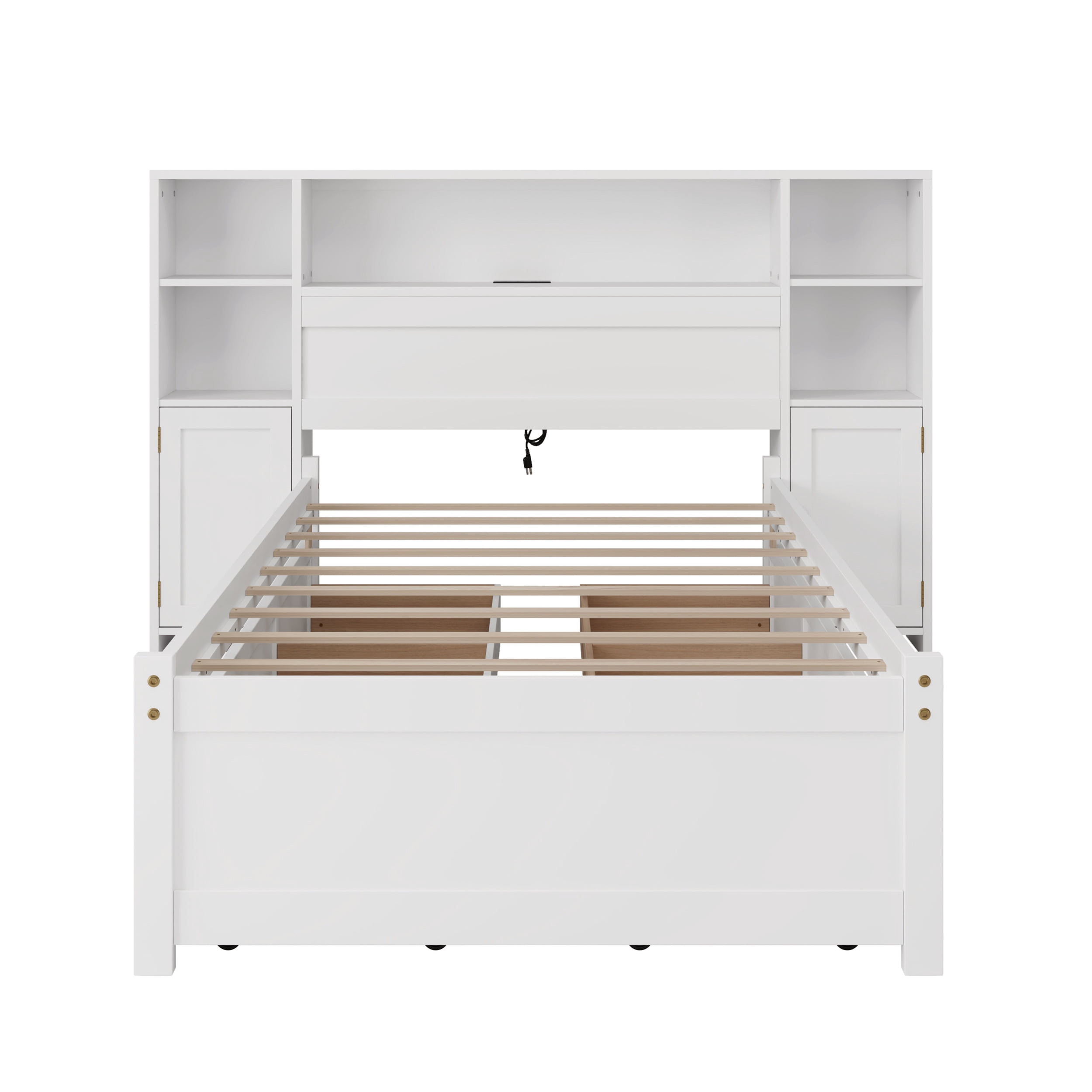 MAYEERTY Twin White Wooden Storage Bed Bookcase Headboard 6 Drawers Charging for Teens Adults