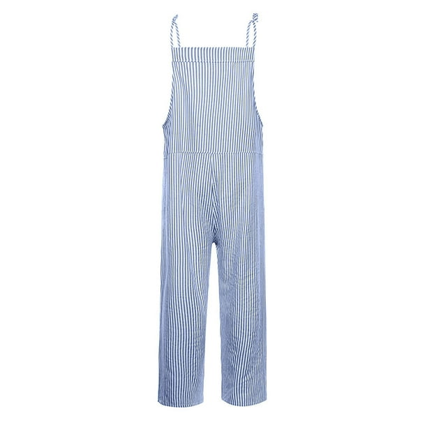 Neewe Women's Summer Jumpsuits Striped Wide Leg Overalls Casual Loose Rompers with Pockets 2026