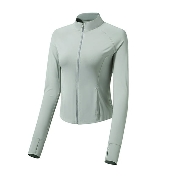Arnsht Womens Zip Up Workout Jakcets Solid Color Lightweight Slim Fit Running Athletic Jackets with Thumb Holes Gray L