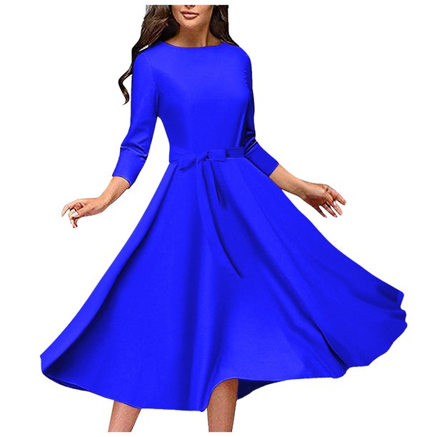 Vestido de manga larga con cuello redondo y bolsillos para mujer - Corte holgado informal, poliéster - Tallas L-XXXL